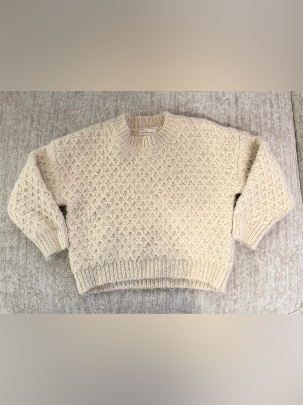 Rylee + Cru Cream Textured Cable Crew Sweater